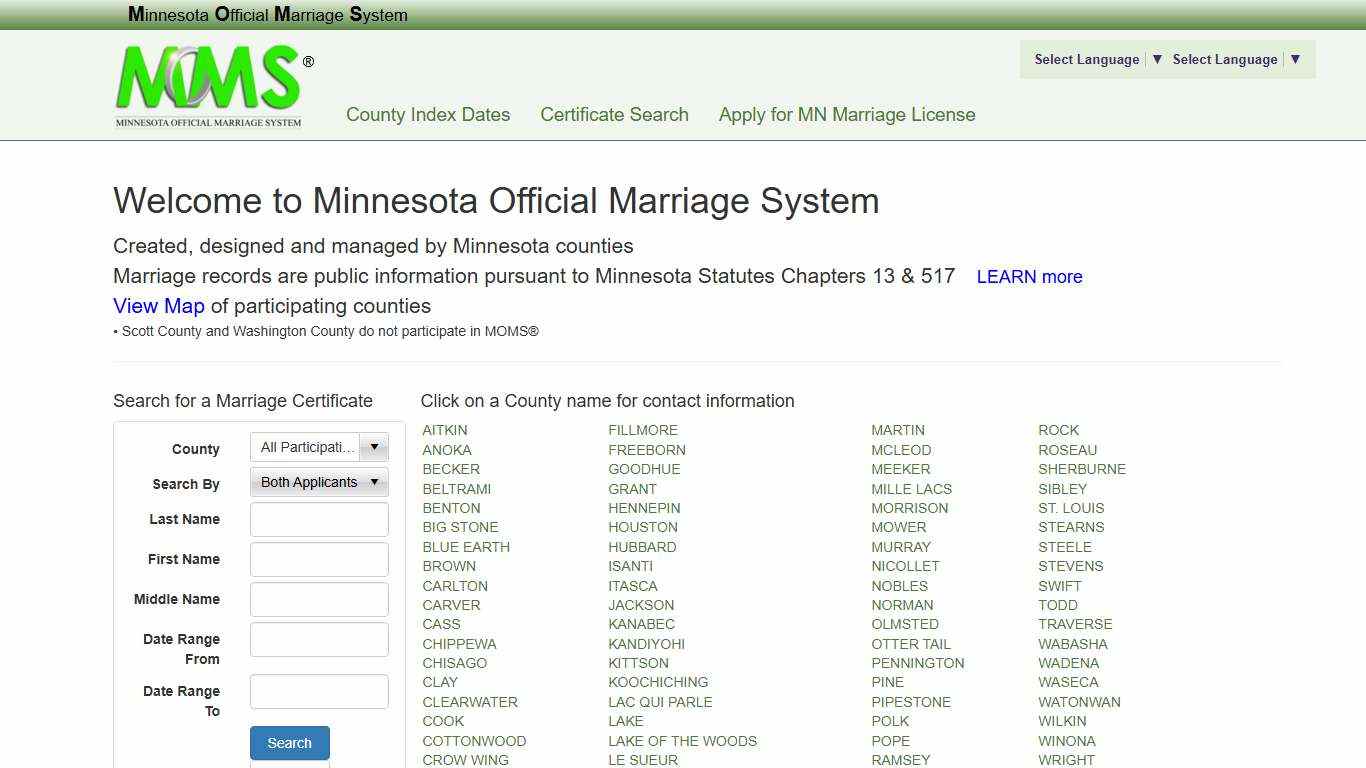 Minnesota Official Marriage System - MACO/MOMS®